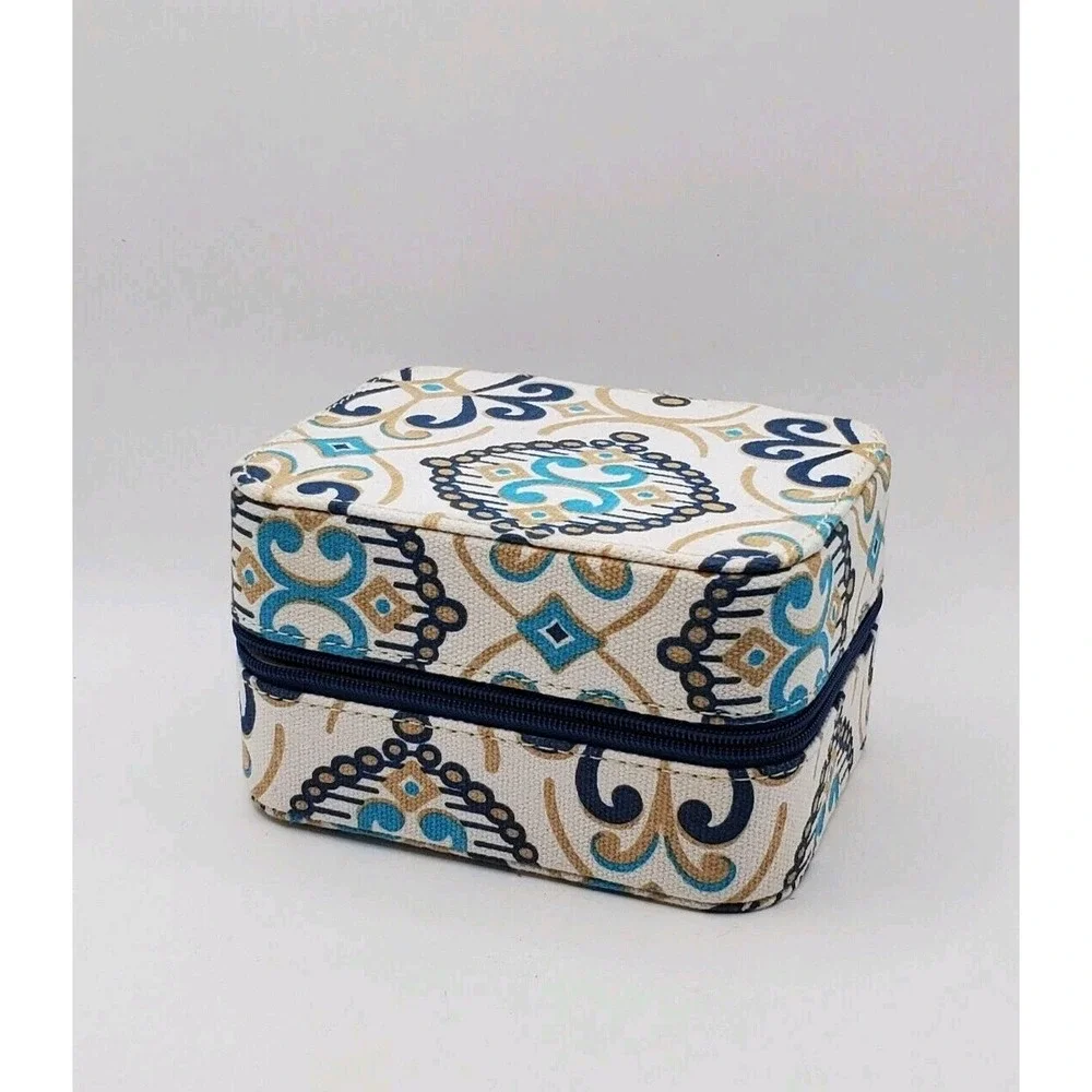 Wellspring Travel Jewelry Case Blue Medallion Damask Zippered‎ Organizer Pouch